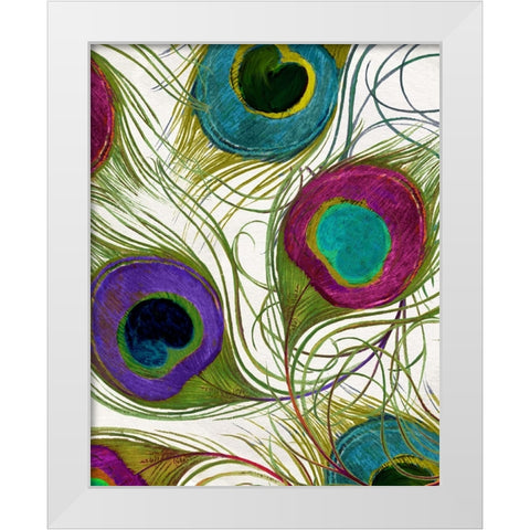 Peacock Feathers I White Modern Wood Framed Art Print by Sasha