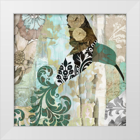 Hummingbird Batik I White Modern Wood Framed Art Print by Sasha