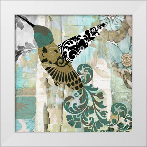 Hummingbird Batik II White Modern Wood Framed Art Print by Sasha
