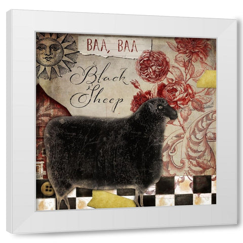 Baa Baa Black Sheep White Modern Wood Framed Art Print by Sasha