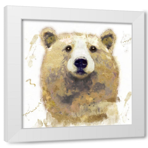 Golden Forest - Bear White Modern Wood Framed Art Print by Sasha