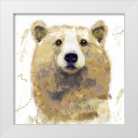 Golden Forest - Bear White Modern Wood Framed Art Print by Sasha