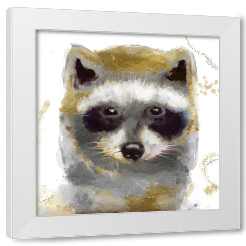 Golden Forest - Raccoon White Modern Wood Framed Art Print by Sasha
