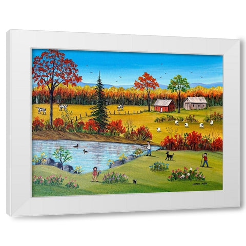 Autumn by the Brook White Modern Wood Framed Art Print by Mark, Sharon