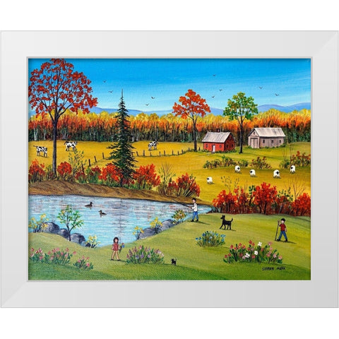 Autumn by the Brook White Modern Wood Framed Art Print by Mark, Sharon