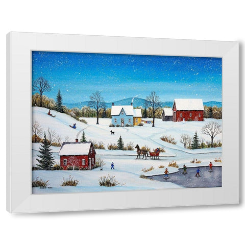 Falling Snow White Modern Wood Framed Art Print by Mark, Sharon