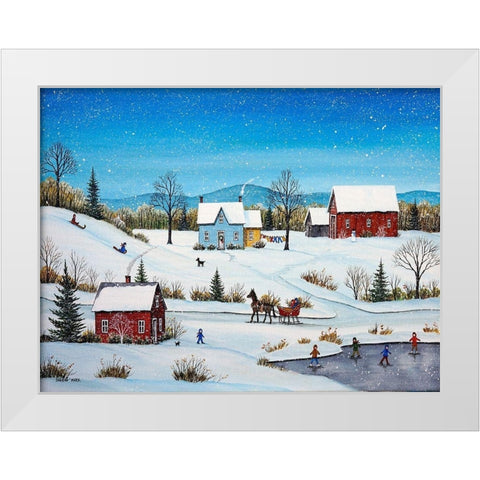 Falling Snow White Modern Wood Framed Art Print by Mark, Sharon