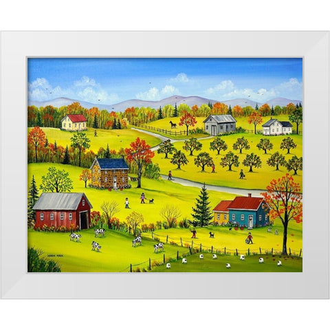 Farm Kids in the Fall White Modern Wood Framed Art Print by Mark, Sharon