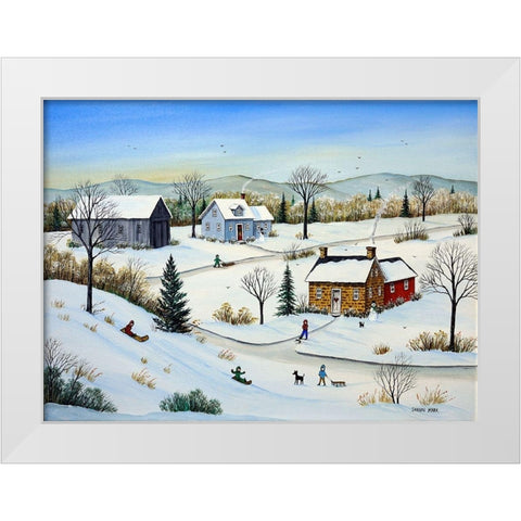 Fun on the Hill White Modern Wood Framed Art Print by Mark, Sharon