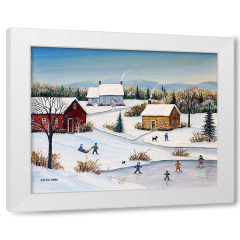 Happy Children White Modern Wood Framed Art Print by Mark, Sharon