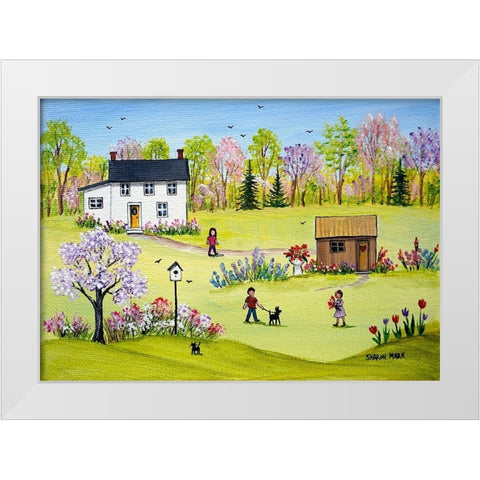 In the Garden White Modern Wood Framed Art Print by Mark, Sharon