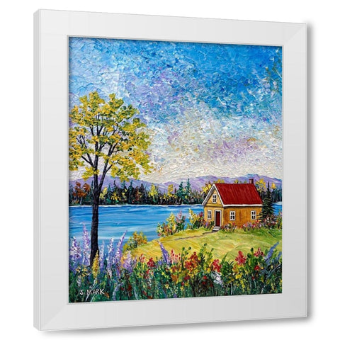 Lake Flowers White Modern Wood Framed Art Print by Mark, Sharon