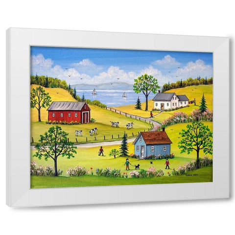 Lakeside White Modern Wood Framed Art Print by Mark, Sharon