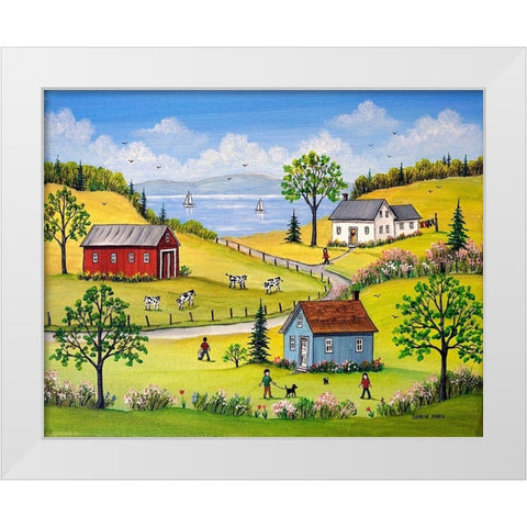 Lakeside White Modern Wood Framed Art Print by Mark, Sharon