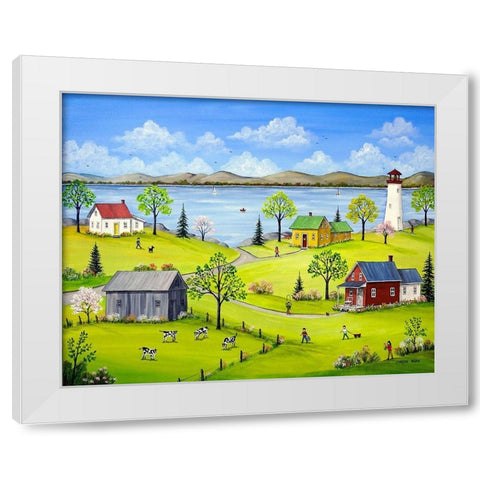 Life by the Lake White Modern Wood Framed Art Print by Mark, Sharon