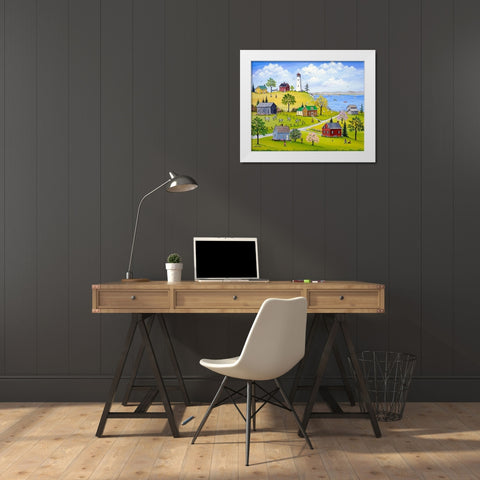 Lighthouse-Lilacs and Lupins White Modern Wood Framed Art Print by Mark, Sharon
