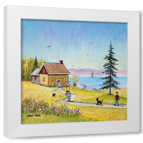 Little Cottage White Modern Wood Framed Art Print by Mark, Sharon