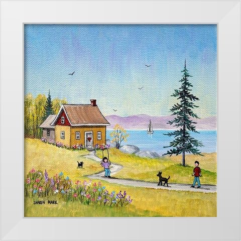 Little Cottage White Modern Wood Framed Art Print by Mark, Sharon