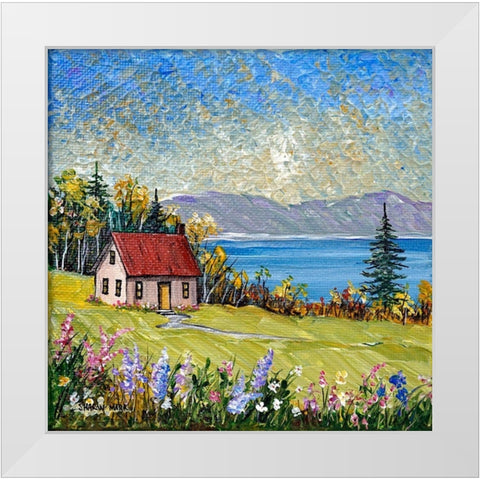 Little House by the Water White Modern Wood Framed Art Print by Mark, Sharon