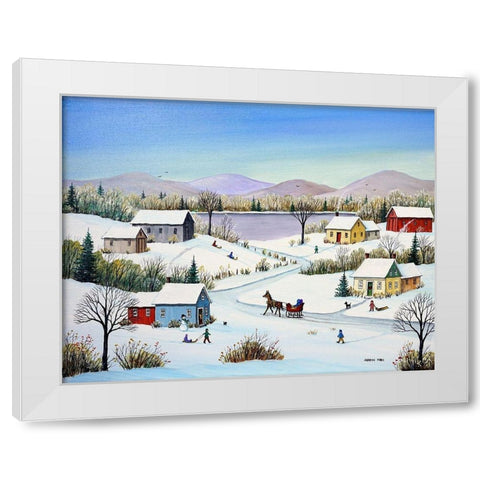 Mountains and Lake White Modern Wood Framed Art Print by Mark, Sharon