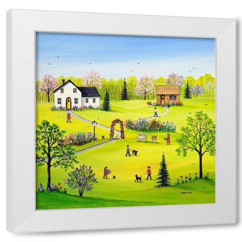 Spring is Blooming White Modern Wood Framed Art Print by Mark, Sharon