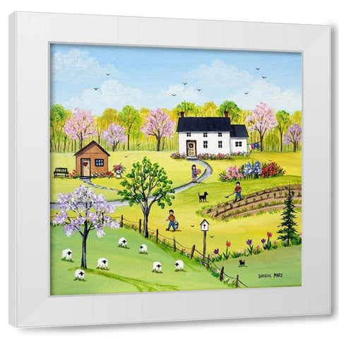 Tending the Garden White Modern Wood Framed Art Print by Mark, Sharon