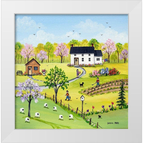Tending the Garden White Modern Wood Framed Art Print by Mark, Sharon