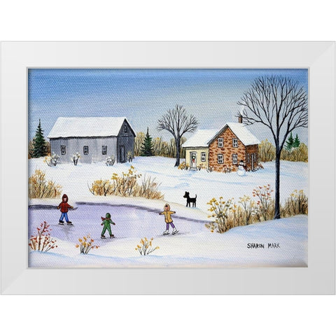 We Love Winter White Modern Wood Framed Art Print by Mark, Sharon