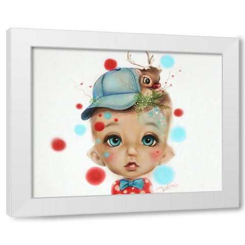 Connor Reindeer Keeper - MunchkinZ Elf White Modern Wood Framed Art Print by Sheena Pike Art
