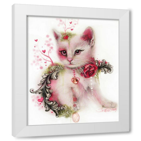 Love Is In The Air (Kitty) White Modern Wood Framed Art Print by Sheena Pike Art