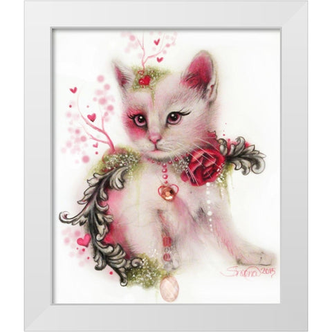 Love Is In The Air (Kitty) White Modern Wood Framed Art Print by Sheena Pike Art