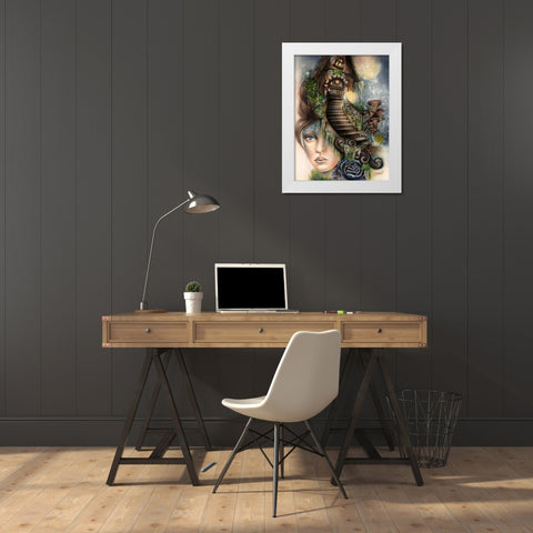 Moonlit Manor White Modern Wood Framed Art Print by Sheena Pike Art