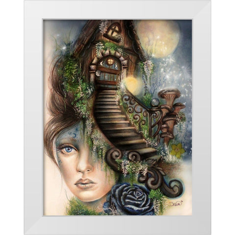 Moonlit Manor White Modern Wood Framed Art Print by Sheena Pike Art