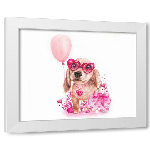 Pawsitively Love You - Daschund White Modern Wood Framed Art Print by Sheena Pike Art