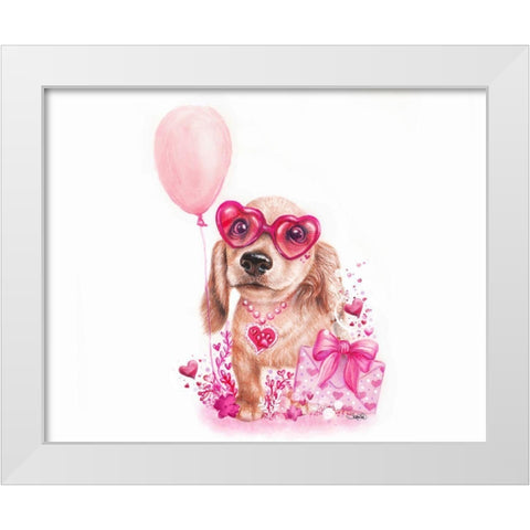 Pawsitively Love You - Daschund White Modern Wood Framed Art Print by Sheena Pike Art