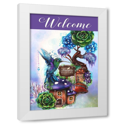 Fairies Welcome - Garden Whimsiez -  Garden Flag Design 2 White Modern Wood Framed Art Print by Sheena Pike Art