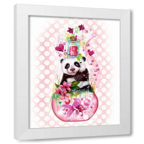 Panda Love Potion - with background White Modern Wood Framed Art Print by Sheena Pike Art