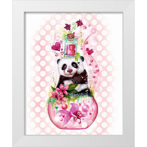 Panda Love Potion - with background White Modern Wood Framed Art Print by Sheena Pike Art