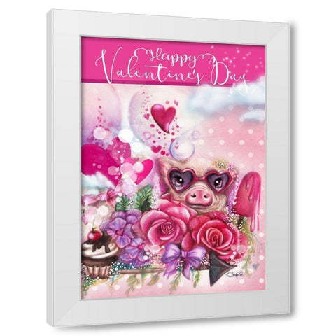 Valentine Piglet Design White Modern Wood Framed Art Print by Sheena Pike Art