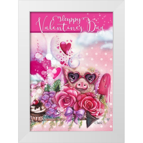 Valentine Piglet Design White Modern Wood Framed Art Print by Sheena Pike Art