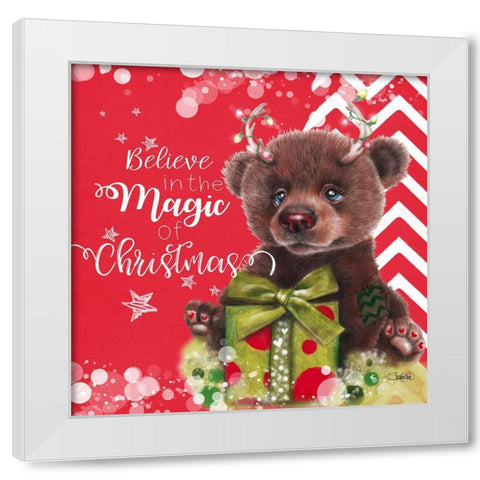 Believe in the Magic of Christmas - Bruno Bear White Modern Wood Framed Art Print by Sheena Pike Art