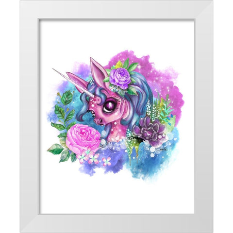 Pink Unicorn White Modern Wood Framed Art Print by Sheena Pike Art