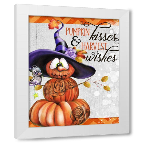 Pumpkin Kisses And Harvest Wishes Jack O Man 2 - Color White Modern Wood Framed Art Print by Sheena Pike Art