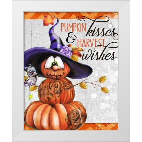 Pumpkin Kisses And Harvest Wishes Jack O Man 2 - Color White Modern Wood Framed Art Print by Sheena Pike Art