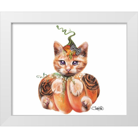 Jack O Kitty White Modern Wood Framed Art Print by Sheena Pike Art