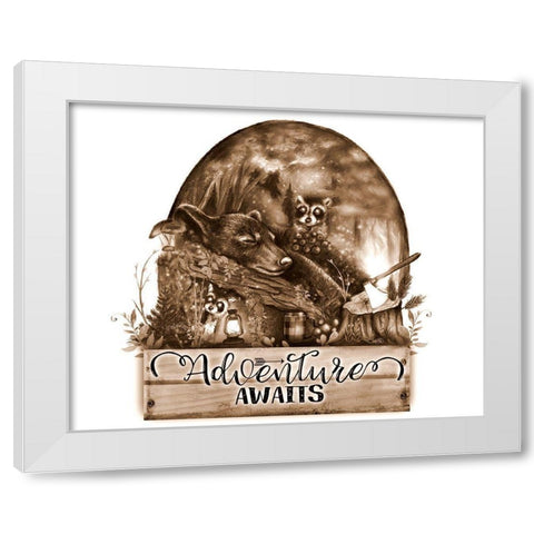 Adventure Awaits - Sepia White Modern Wood Framed Art Print by Sheena Pike Art