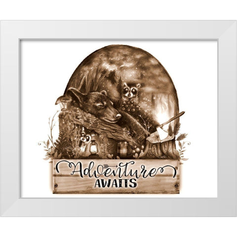 Adventure Awaits - Sepia White Modern Wood Framed Art Print by Sheena Pike Art