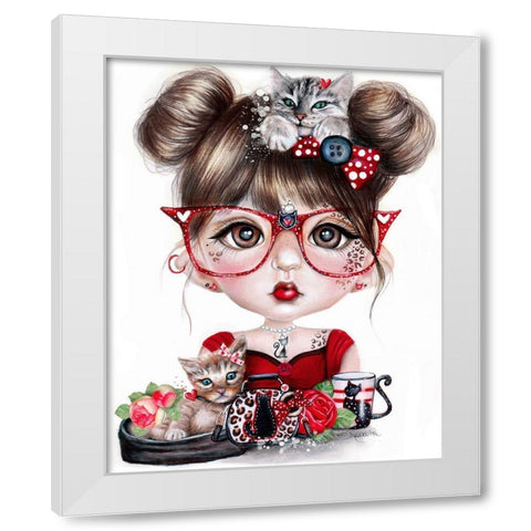 Cat Crazy Chloe - MunchkinZ White Modern Wood Framed Art Print by Sheena Pike Art