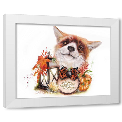 Autumn Greetings Fox White Modern Wood Framed Art Print by Sheena Pike Art