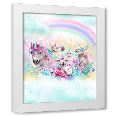 We All Just Want To Be Unicorns - With Rainbow Background White Modern Wood Framed Art Print by Sheena Pike Art